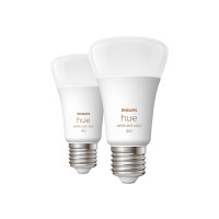 Produktbild för Philips Hue - LED-glödlampa - form: A60 - E27 - 6.5 W - 16 miljoner färger - 2000-6500 K - vit (paket om 2)