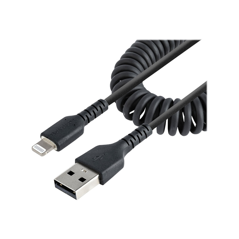 Produktbild för StarTech.com 50 cm USB till Lightning-kabel, MFi-certifierad, iPhone-laddarkabel, svart, TPE-mantel med slitstark aramidfiber, kraftig Lightning-spiralkabel - Lightning-kabel - Lightning / USB - 50 cm