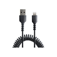 Produktbild för StarTech.com 50 cm USB till Lightning-kabel, MFi-certifierad, iPhone-laddarkabel, svart, TPE-mantel med slitstark aramidfiber, kraftig Lightning-spiralkabel - Lightning-kabel - Lightning / USB - 50 cm