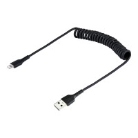 Produktbild för StarTech.com 50 cm USB till Lightning-kabel, MFi-certifierad, iPhone-laddarkabel, svart, TPE-mantel med slitstark aramidfiber, kraftig Lightning-spiralkabel - Lightning-kabel - Lightning / USB - 50 cm