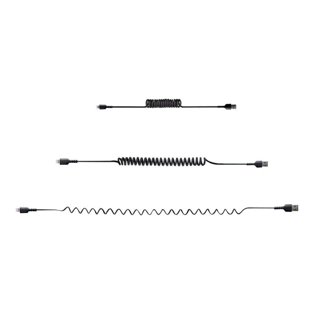 Produktbild för StarTech.com 50 cm USB till Lightning-kabel, MFi-certifierad, iPhone-laddarkabel, svart, TPE-mantel med slitstark aramidfiber, kraftig Lightning-spiralkabel - Lightning-kabel - Lightning / USB - 50 cm