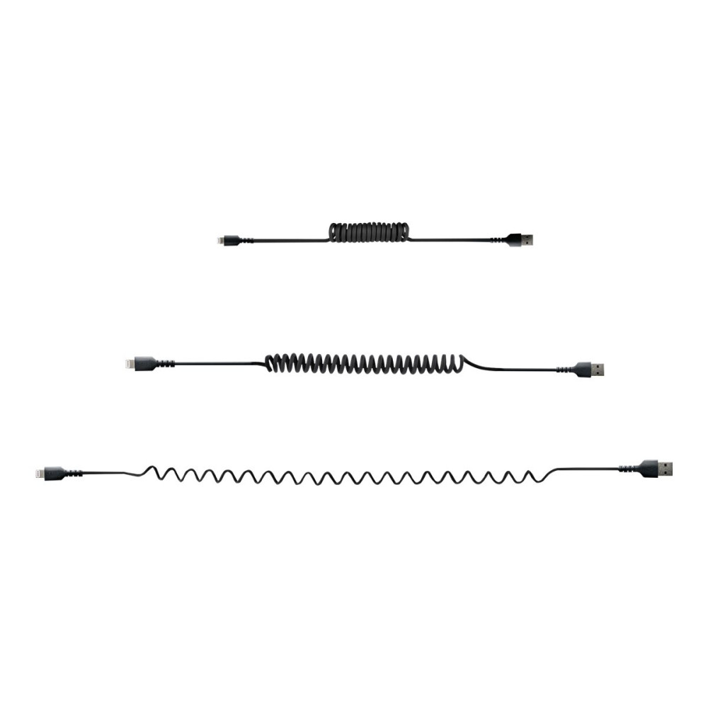 Produktbild för StarTech.com 50 cm USB till Lightning-kabel, MFi-certifierad, iPhone-laddarkabel, svart, TPE-mantel med slitstark aramidfiber, kraftig Lightning-spiralkabel - Lightning-kabel - Lightning / USB - 50 cm