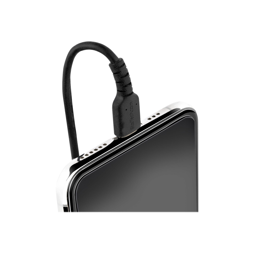 Produktbild för StarTech.com 50 cm USB till Lightning-kabel, MFi-certifierad, iPhone-laddarkabel, svart, TPE-mantel med slitstark aramidfiber, kraftig Lightning-spiralkabel - Lightning-kabel - Lightning / USB - 50 cm