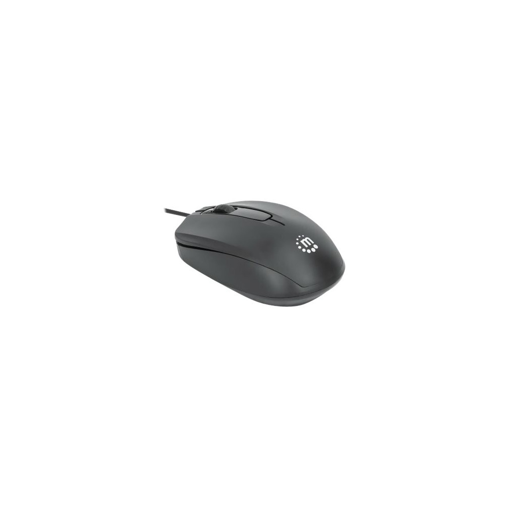 Produktbild för Manhattan Comfort II USB Wired Mouse, Black, 1000dpi, USB-A, Optical, Ambidextrous, Portable/Compact, Three Button with Scroll Wheel, Three Year Warranty, Retail Box - mus - USB - svart