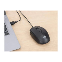 Produktbild för Manhattan Comfort II USB Wired Mouse, Black, 1000dpi, USB-A, Optical, Ambidextrous, Portable/Compact, Three Button with Scroll Wheel, Three Year Warranty, Retail Box - mus - USB - svart