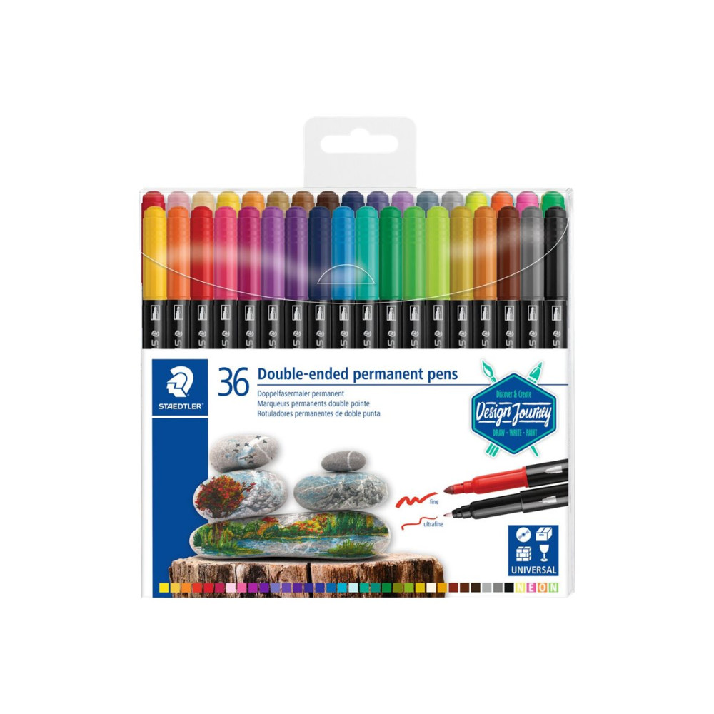 Produktbild för STAEDTLER 3187 - märkpenna med dubbel spets - sorterade neonfärger (paket om 36)