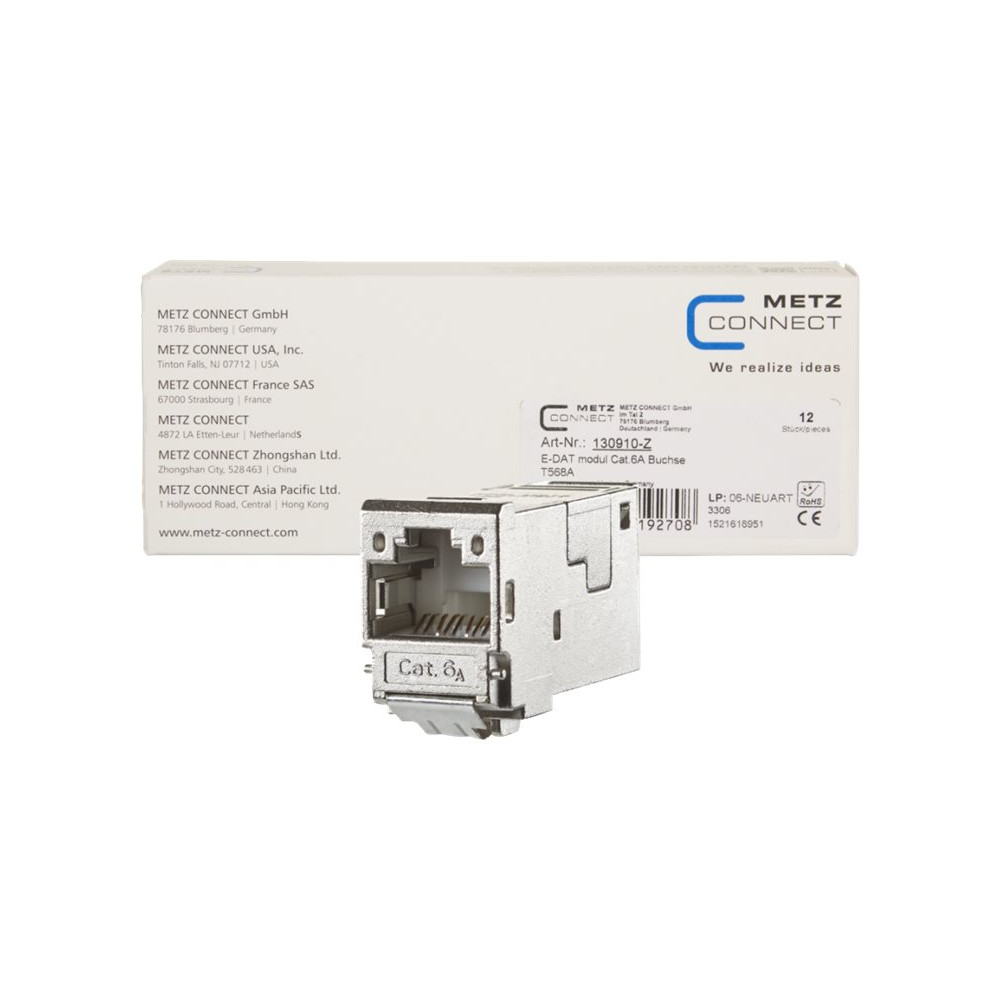 Produktbild för METZ CONNECT E-DAT modul Cat.6A 8(8) jack - modulär insättning