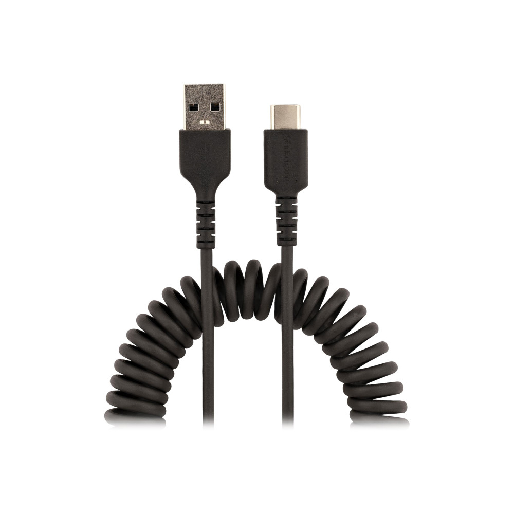 Produktbild för StarTech 1 m USB-A till C-laddningskabel, kraftig spiralkabel för snabb laddning och synkronisering, USB 2.0 A till USB Type-C-kabel av hög kvalitet, robust aramidfiber, slitstark hane till hane USB-kabel - USB typ C-kabel - USB till USB-C - 1 m