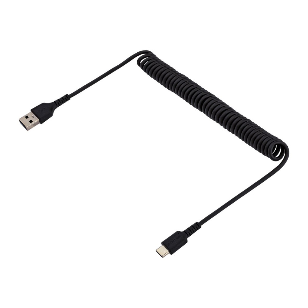 Produktbild för StarTech 1 m USB-A till C-laddningskabel, kraftig spiralkabel för snabb laddning och synkronisering, USB 2.0 A till USB Type-C-kabel av hög kvalitet, robust aramidfiber, slitstark hane till hane USB-kabel - USB typ C-kabel - USB till USB-C - 1 m