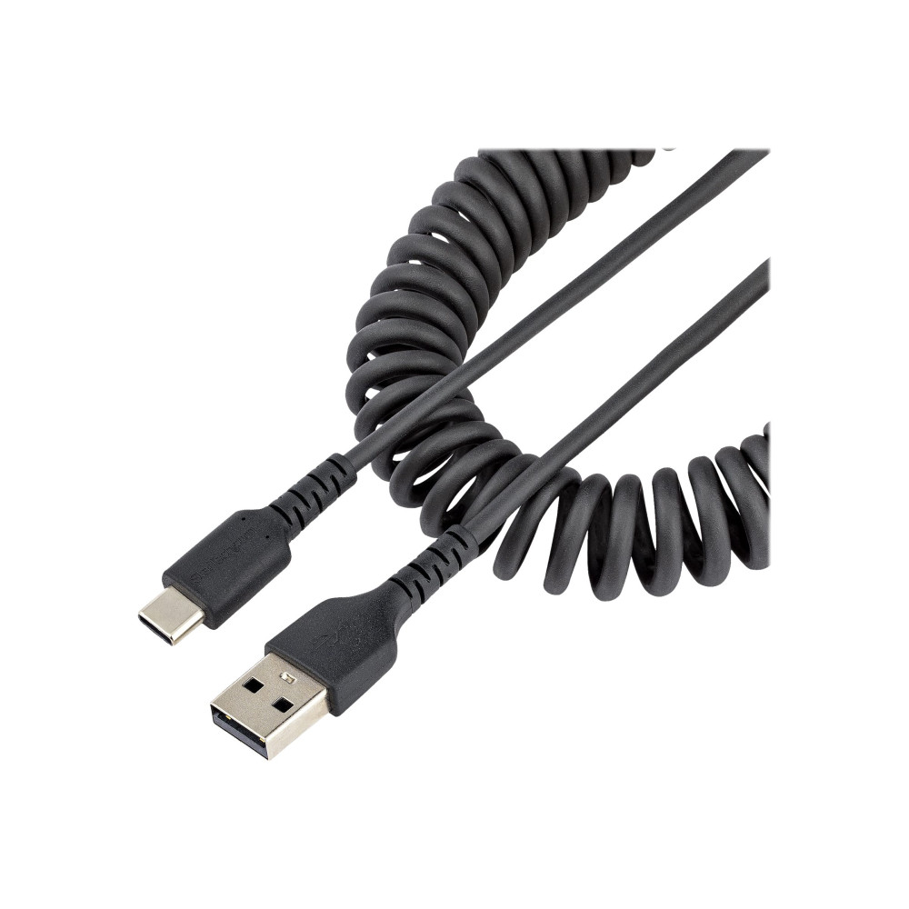 Produktbild för StarTech 1 m USB-A till C-laddningskabel, kraftig spiralkabel för snabb laddning och synkronisering, USB 2.0 A till USB Type-C-kabel av hög kvalitet, robust aramidfiber, slitstark hane till hane USB-kabel - USB typ C-kabel - USB till USB-C - 1 m