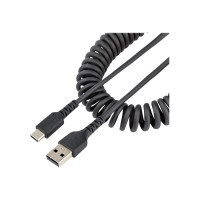 Produktbild för StarTech 1 m USB-A till C-laddningskabel, kraftig spiralkabel för snabb laddning och synkronisering, USB 2.0 A till USB Type-C-kabel av hög kvalitet, robust aramidfiber, slitstark hane till hane USB-kabel - USB typ C-kabel - USB till USB-C - 1 m