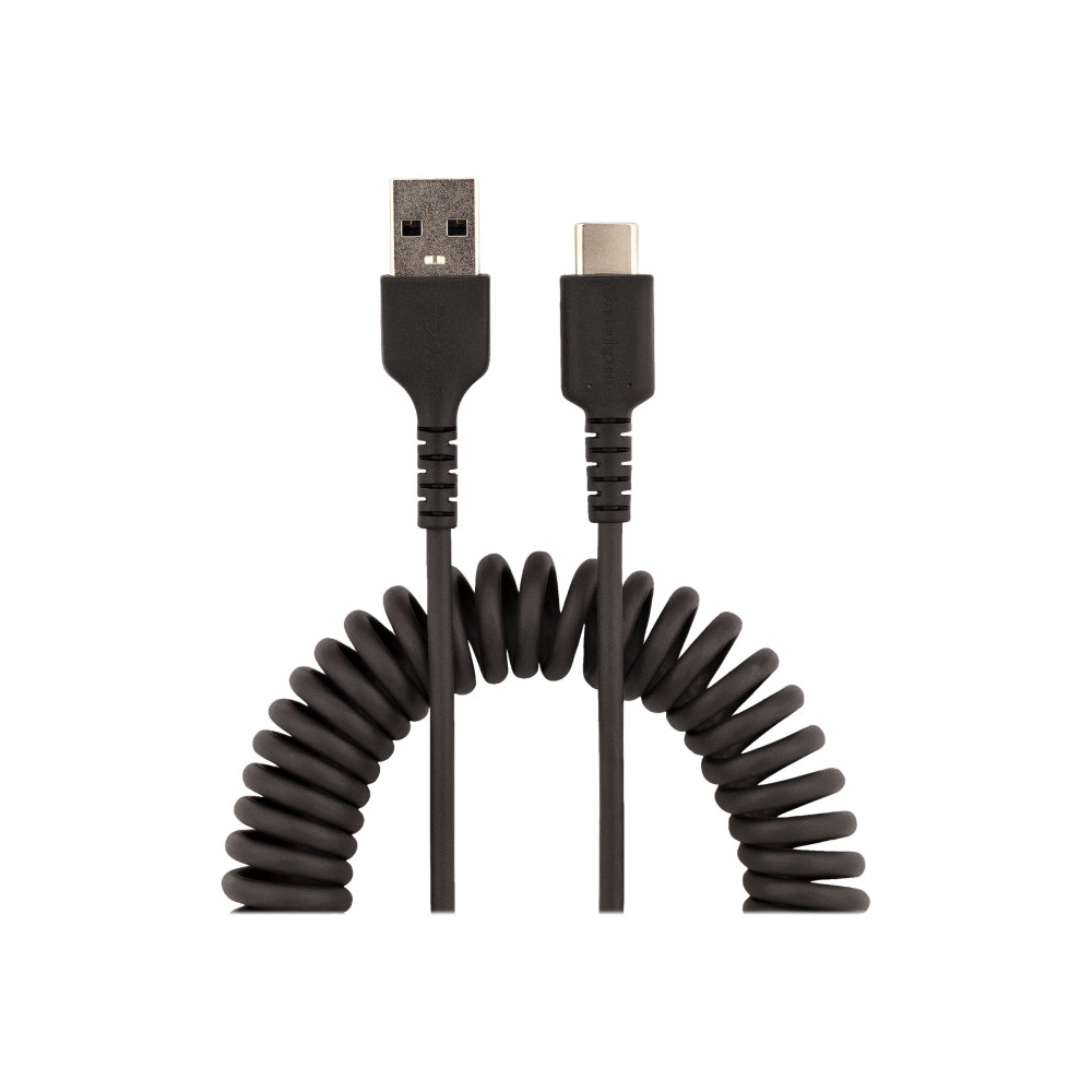 Produktbild för StarTech 1 m USB-A till C-laddningskabel, kraftig spiralkabel för snabb laddning och synkronisering, USB 2.0 A till USB Type-C-kabel av hög kvalitet, robust aramidfiber, slitstark hane till hane USB-kabel - USB typ C-kabel - USB till USB-C - 1 m