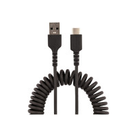 Produktbild för StarTech 1 m USB-A till C-laddningskabel, kraftig spiralkabel för snabb laddning och synkronisering, USB 2.0 A till USB Type-C-kabel av hög kvalitet, robust aramidfiber, slitstark hane till hane USB-kabel - USB typ C-kabel - USB till USB-C - 1 m