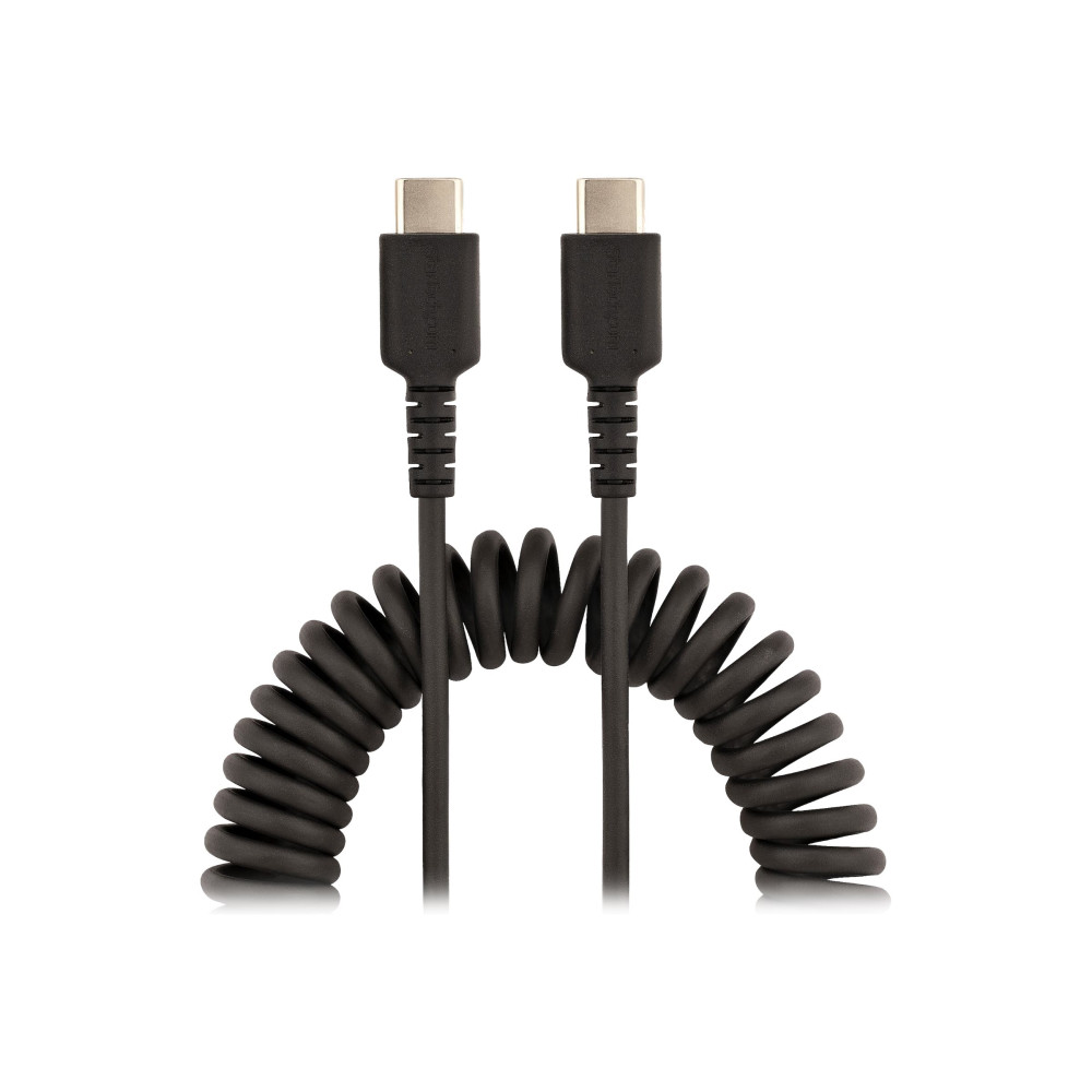 Produktbild för StarTech 50 cm USB C-laddningskabel, kraftig USB-C-spiralkabel för snabb laddning och synkronisering, USB 2.0 Type-C-kabel, robust aramidfiber, slitstark hane till hane USB-kabel, svart - USB typ C-kabel - USB-C till USB-C - 50 cm