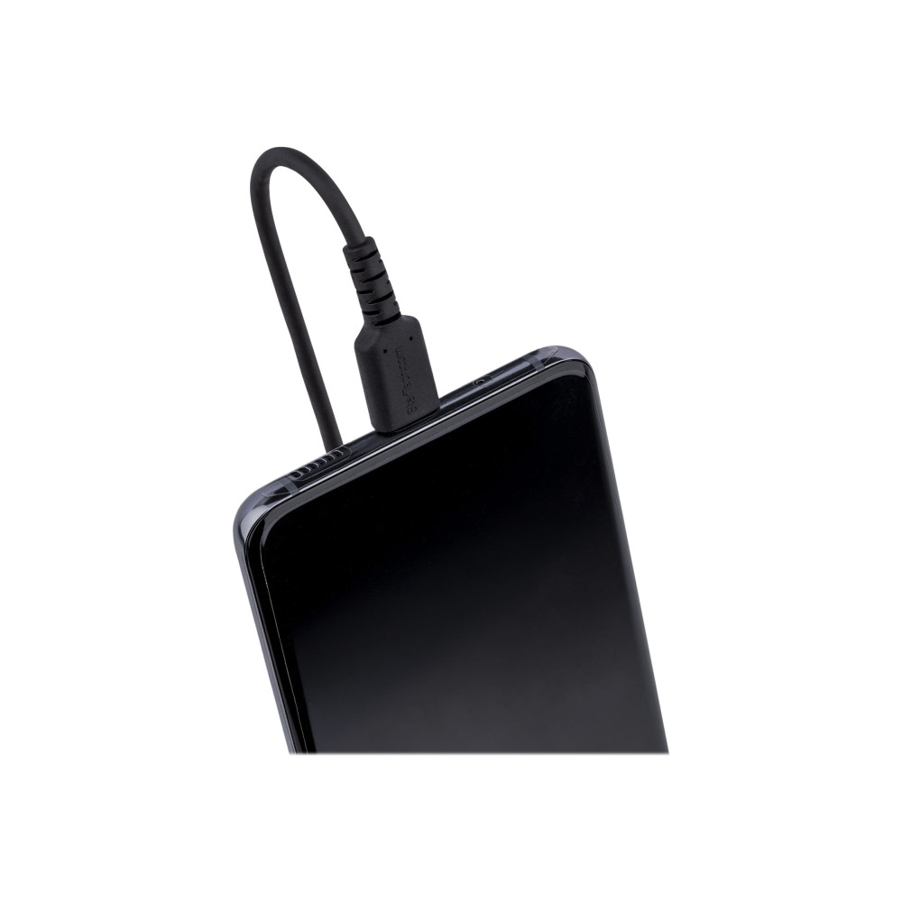 Produktbild för StarTech 50 cm USB C-laddningskabel, kraftig USB-C-spiralkabel för snabb laddning och synkronisering, USB 2.0 Type-C-kabel, robust aramidfiber, slitstark hane till hane USB-kabel, svart - USB typ C-kabel - USB-C till USB-C - 50 cm