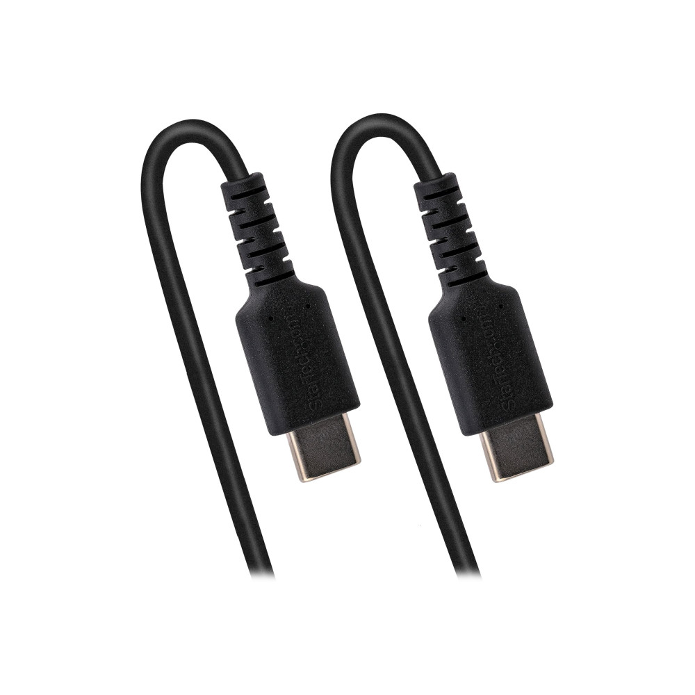 Produktbild för StarTech 50 cm USB C-laddningskabel, kraftig USB-C-spiralkabel för snabb laddning och synkronisering, USB 2.0 Type-C-kabel, robust aramidfiber, slitstark hane till hane USB-kabel, svart - USB typ C-kabel - USB-C till USB-C - 50 cm