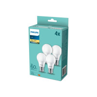 Produktbild för Philips - LED-glödlampa - form: A60 - glaserad finish - E27 - 8 W - varmt vitt ljus - 2700 K (paket om 4)
