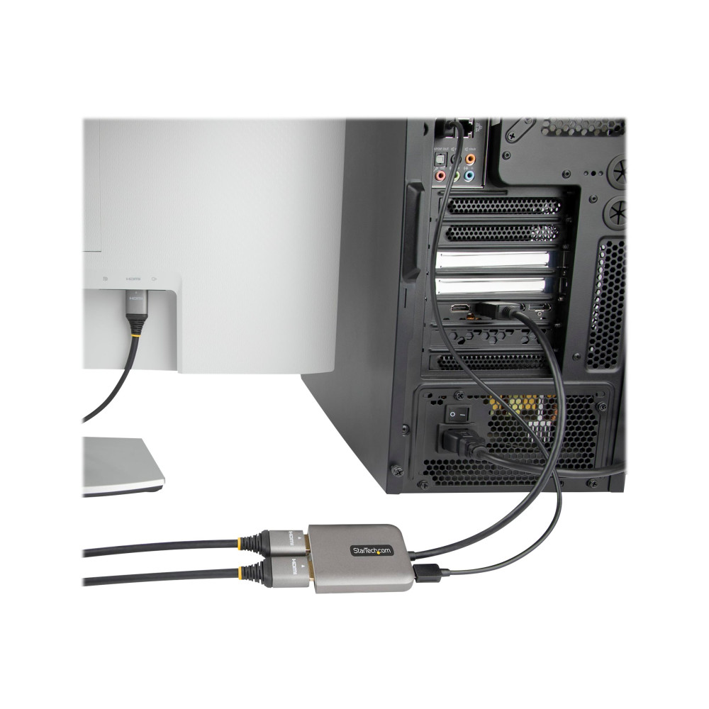 Produktbild för Startech DP to Dual HDMI MST HUB, Dual HDMI 4K 60Hz, DisplayPort Multi Monitor Adapter with 1ft (30cm) Cable, DP 1.4 Multi Stream Transport Hub, DSC | HBR3, DP to 2x HDMI Ports - DP to HDMI Splitter (MST14DP122HD) - videokort - DisplayPort / HDMI