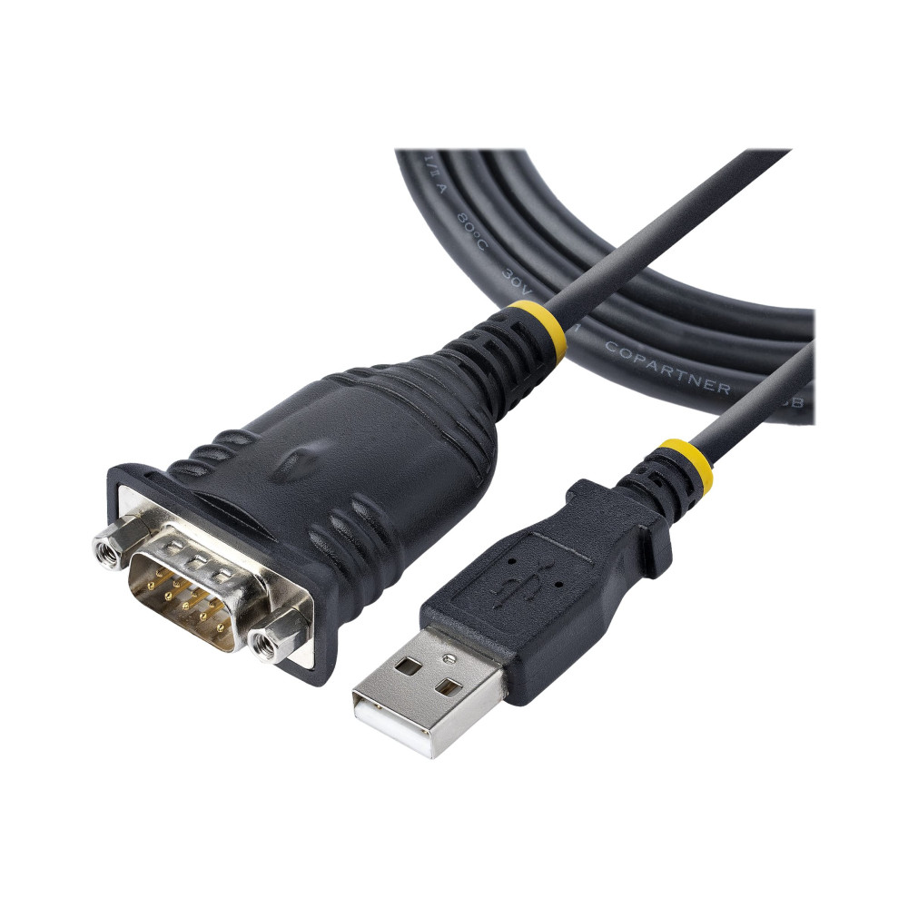 Produktbild för StarTech.com 3ft (1m) USB to Serial Cable, DB9 Male RS232 to USB Converter, USB to Serial Adapter for PLC/Printer/Scanner/Network Switches, USB to COM Port Adapter - Prolific IC, Automatic Handshake, Windows/macOS (1P3FP-USB-SERIAL) - seriell kabel - DB-9