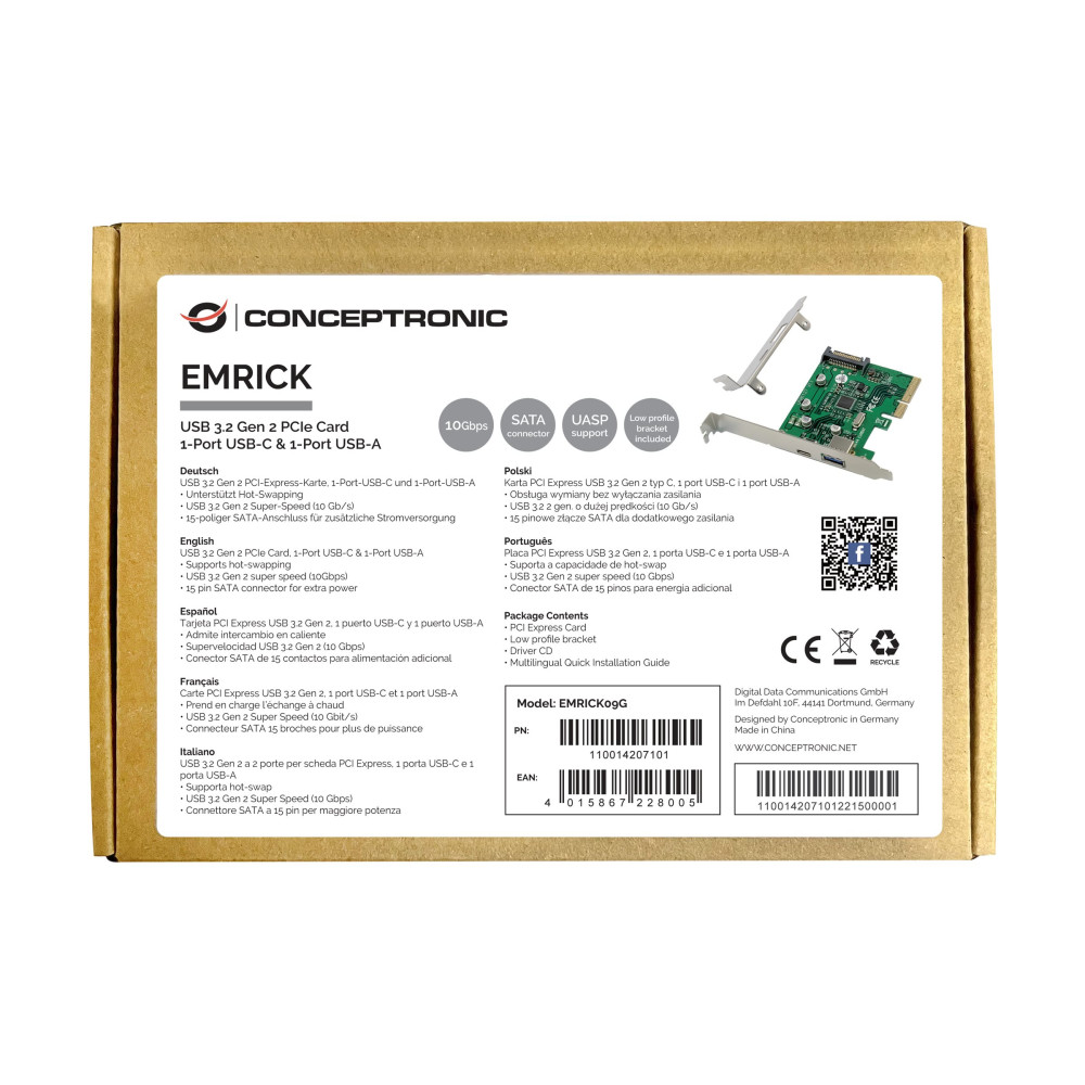 Produktbild för Conceptronic EMRICK09G - USB-adapter - PCIe 3.0 x4 - USB-C 3.2 Gen 2 x 1 + USB 3.2 Gen 2 x 1