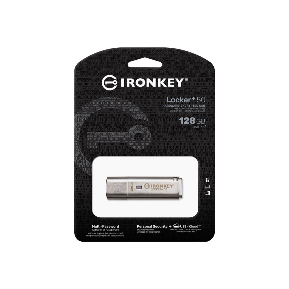 Produktbild för Kingston IronKey Locker+ 50 - USB flash-enhet - 128 GB
