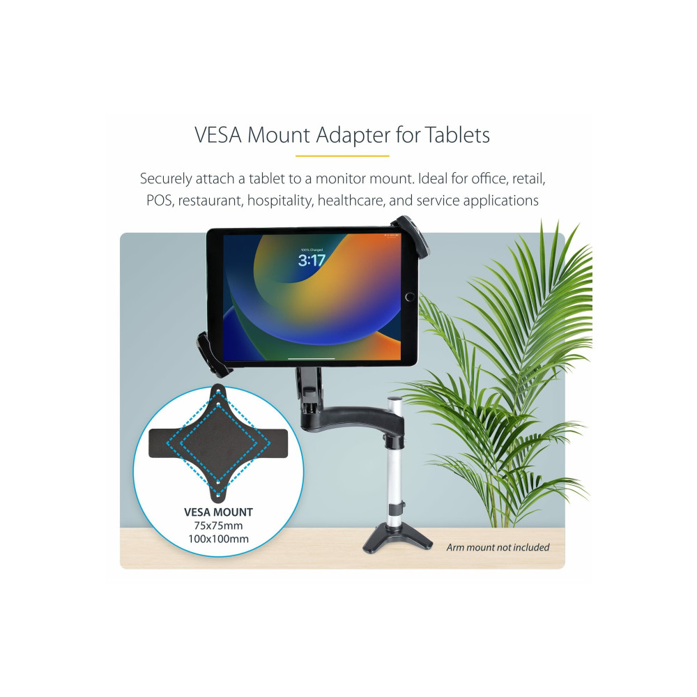 Produktbild för StarTech.com VESA Mount Adapter for Tablets 7.9 to 12.5in - Up to 2kg (4.4lb) - 75x75/100x100 VESA Patterns - Universal Anti-Theft Tablet VESA Mount Clamp - Secure Tablet Mount - Black monteringssats - för surfplatta - svart