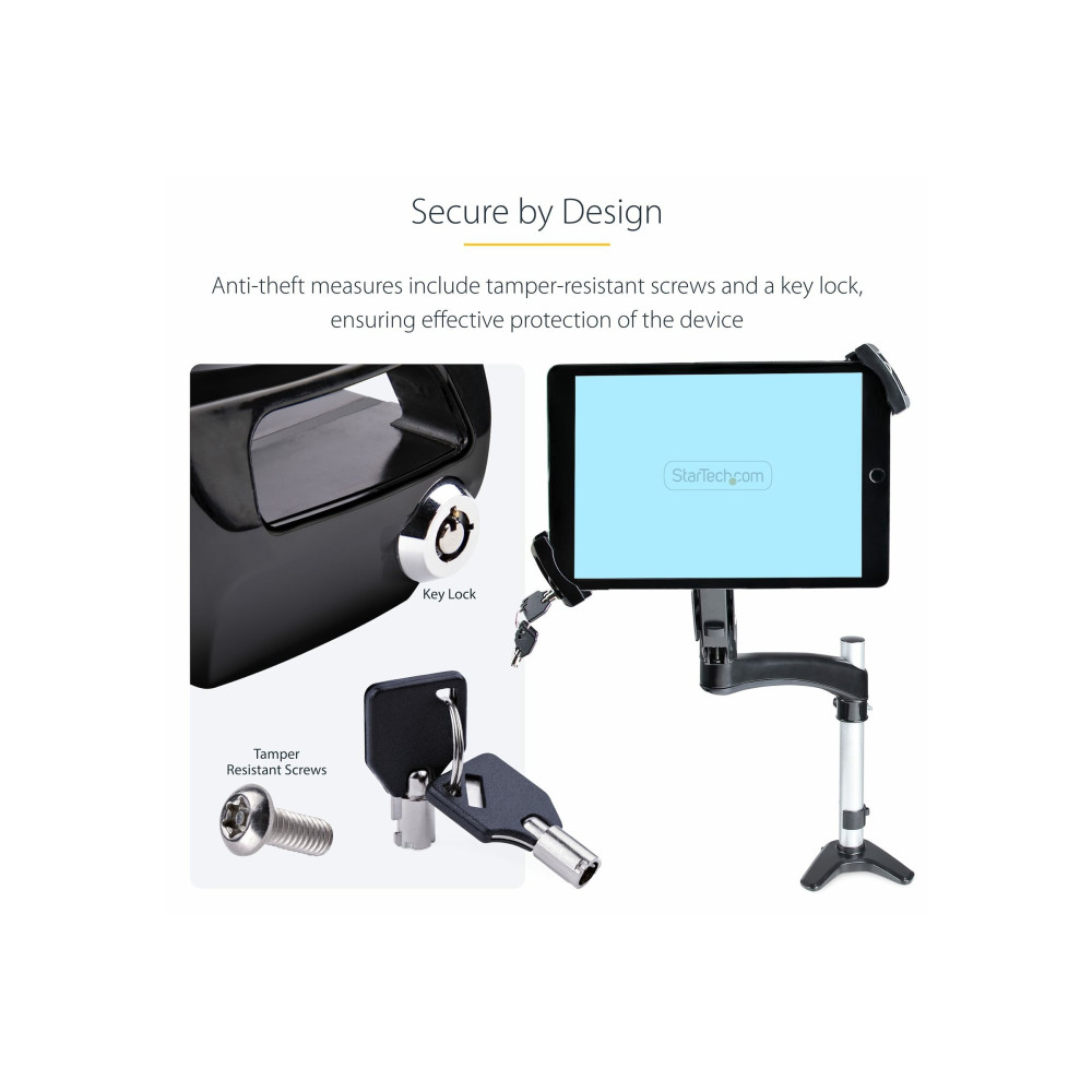 Produktbild för StarTech.com VESA Mount Adapter for Tablets 7.9 to 12.5in - Up to 2kg (4.4lb) - 75x75/100x100 VESA Patterns - Universal Anti-Theft Tablet VESA Mount Clamp - Secure Tablet Mount - Black monteringssats - för surfplatta - svart