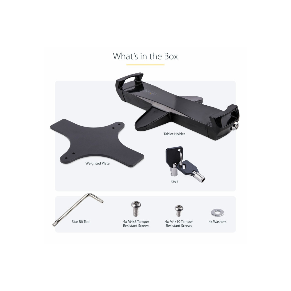 Produktbild för StarTech.com VESA Mount Adapter for Tablets 7.9 to 12.5in - Up to 2kg (4.4lb) - 75x75/100x100 VESA Patterns - Universal Anti-Theft Tablet VESA Mount Clamp - Secure Tablet Mount - Black monteringssats - för surfplatta - svart