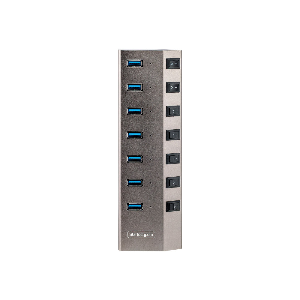 Produktbild för StarTech.com 7-Port Self-Powered USB-C Hub with Individual On/Off Switches, USB 3.0 5Gbps Expansion Hub w/Power Supply, Desktop/Laptop USB-C to USB-A Hub, 7x BC 1.2 (1.5A), USB Type C Hub - USB-C/A Host Cables (5G7AIBS-USB-HUB-EU) - hubb - 7 portar