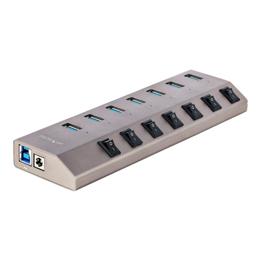 Produktbild för StarTech.com 7-Port Self-Powered USB-C Hub with Individual On/Off Switches, USB 3.0 5Gbps Expansion Hub w/Power Supply, Desktop/Laptop USB-C to USB-A Hub, 7x BC 1.2 (1.5A), USB Type C Hub - USB-C/A Host Cables (5G7AIBS-USB-HUB-EU) - hubb - 7 portar
