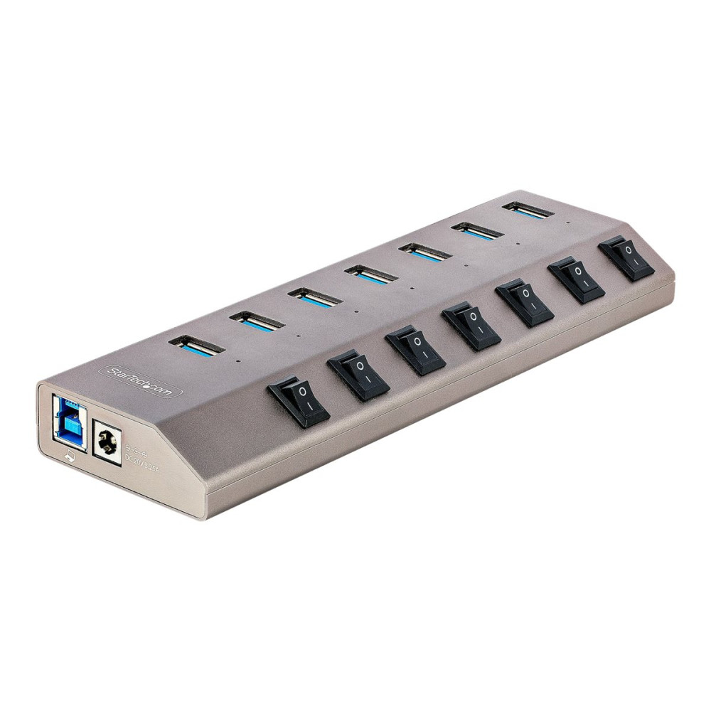Produktbild för StarTech.com 7-Port Self-Powered USB-C Hub with Individual On/Off Switches, USB 3.0 5Gbps Expansion Hub w/Power Supply, Desktop/Laptop USB-C to USB-A Hub, 7x BC 1.2 (1.5A), USB Type C Hub - USB-C/A Host Cables (5G7AIBS-USB-HUB-EU) - hubb - 7 portar