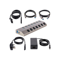 Produktbild för StarTech.com 7-Port Self-Powered USB-C Hub with Individual On/Off Switches, USB 3.0 5Gbps Expansion Hub w/Power Supply, Desktop/Laptop USB-C to USB-A Hub, 7x BC 1.2 (1.5A), USB Type C Hub - USB-C/A Host Cables (5G7AIBS-USB-HUB-EU) - hubb - 7 portar