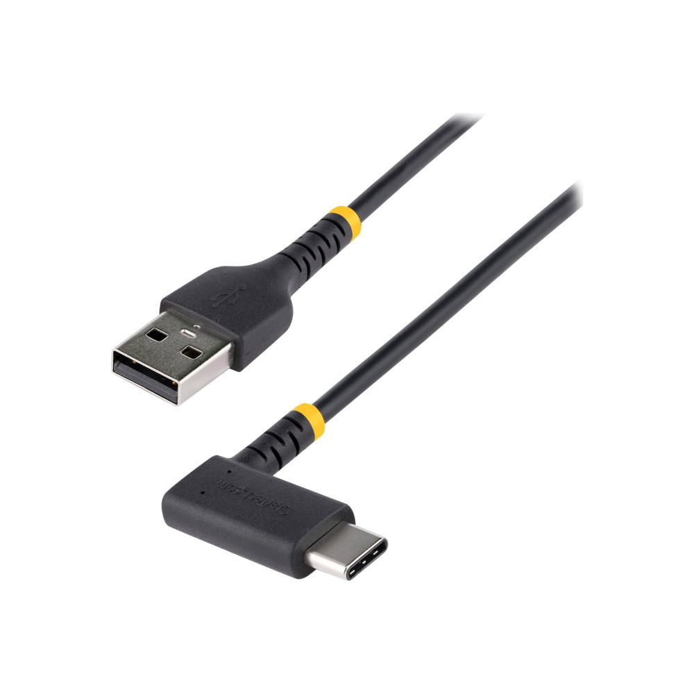 Produktbild för StarTech 1ft (30cm) USB A to C Charging Cable Right Angle, Heavy Duty Fast Charge USB-C Cable, USB 2.0 A to Type-C, Durable and Rugged Aramid Fiber, 3A, S20/iPad/Pixel - High Quality USB Charging Cord (R2ACR-30C-USB-CABLE) - USB typ C-kabel - USB till USB