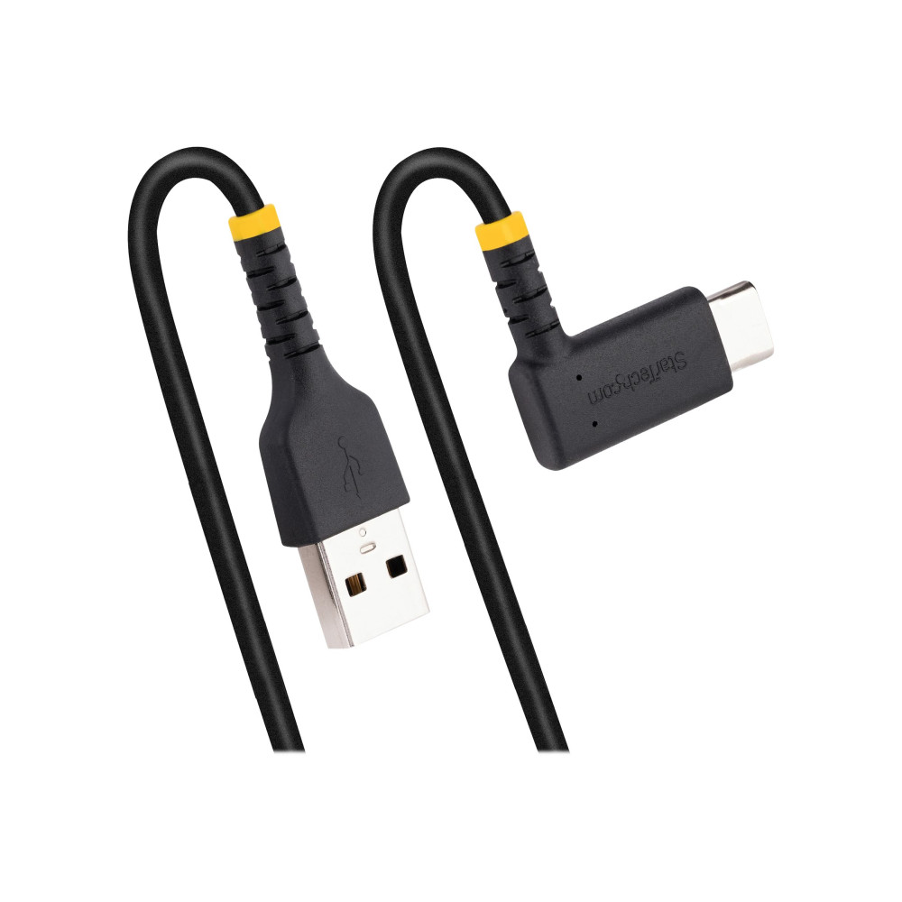 Produktbild för StarTech 1ft (30cm) USB A to C Charging Cable Right Angle, Heavy Duty Fast Charge USB-C Cable, USB 2.0 A to Type-C, Durable and Rugged Aramid Fiber, 3A, S20/iPad/Pixel - High Quality USB Charging Cord (R2ACR-30C-USB-CABLE) - USB typ C-kabel - USB till USB