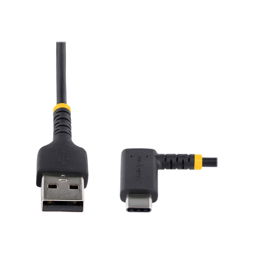 Produktbild för StarTech 1ft (30cm) USB A to C Charging Cable Right Angle, Heavy Duty Fast Charge USB-C Cable, USB 2.0 A to Type-C, Durable and Rugged Aramid Fiber, 3A, S20/iPad/Pixel - High Quality USB Charging Cord (R2ACR-30C-USB-CABLE) - USB typ C-kabel - USB till USB