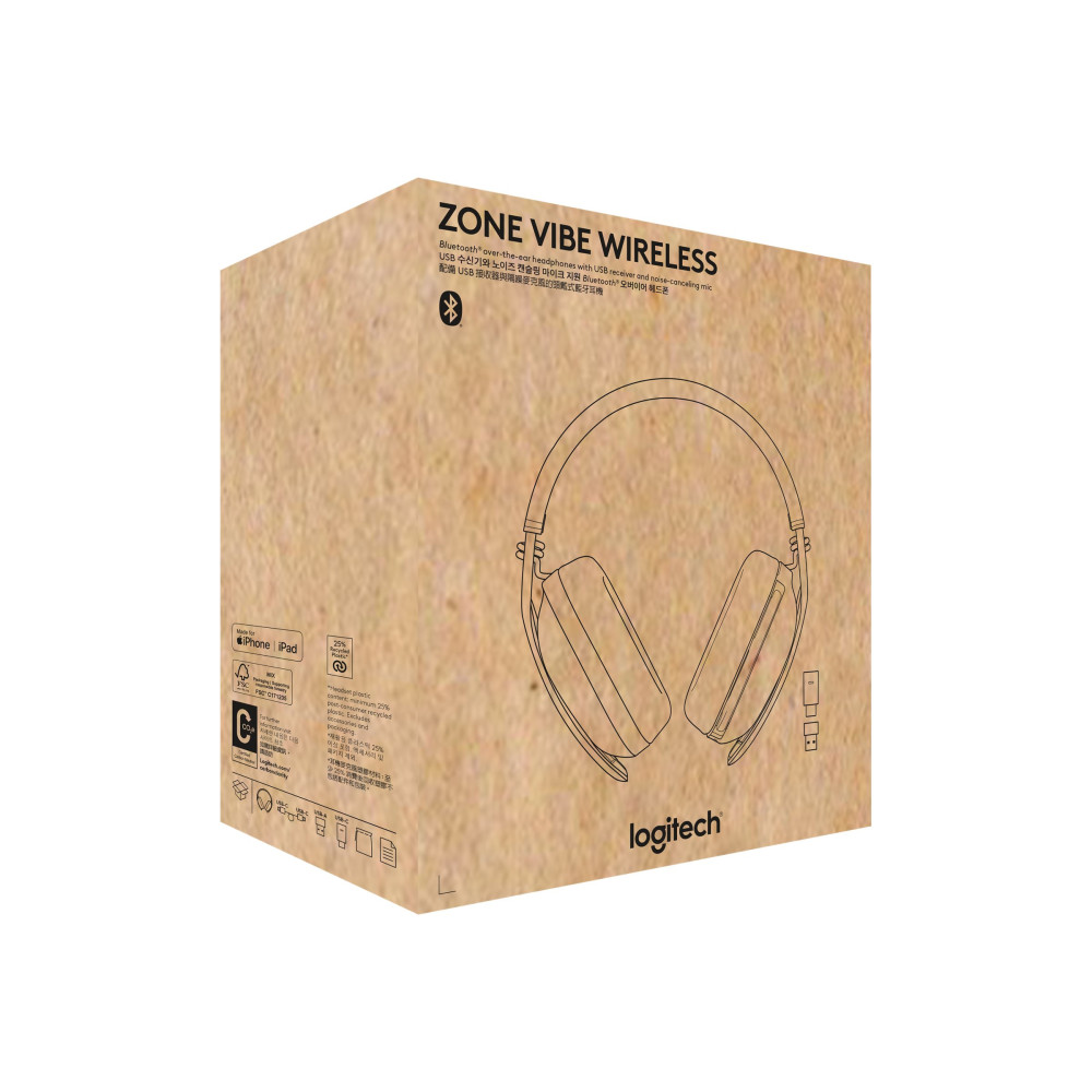 Produktbild för Logitech Zone Vibe Wireless - headset - USB-C via Bluetooth-adapter