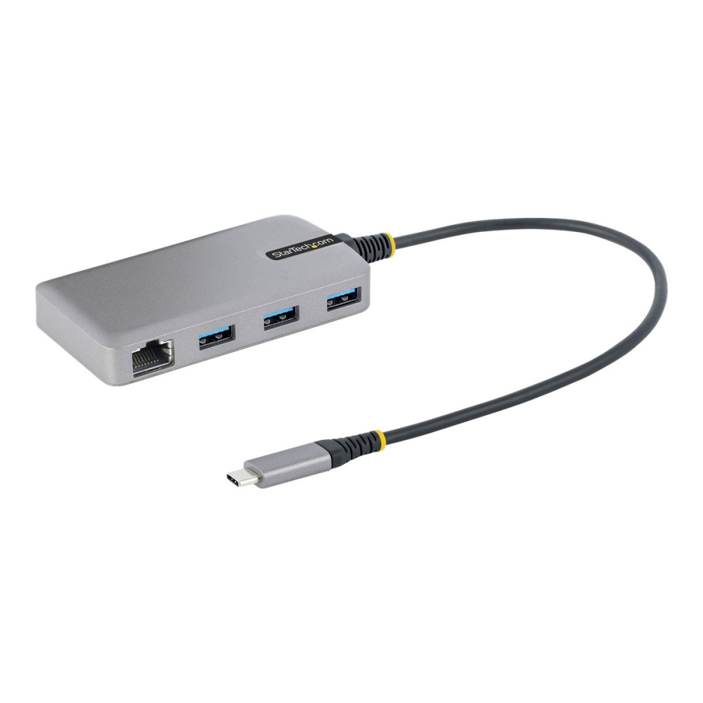 Produktbild för StarTech.com 3-Port USB-C Hub with Ethernet, 3x USB-A Ports, Gigabit Ethernet, USB 3.0 5Gbps, Bus-Powered, USB Type-C Hub w/GbE and 1ft/30cm Long Cable, Portable Laptop USB C Hub Adapter - USB Expansion Hub, RJ45 (5G3AGBB-USB-C-HUB) - hubb - 3 portar