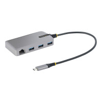 Produktbild för StarTech.com 3-Port USB-C Hub with Ethernet, 3x USB-A Ports, Gigabit Ethernet, USB 3.0 5Gbps, Bus-Powered, USB Type-C Hub w/GbE and 1ft/30cm Long Cable, Portable Laptop USB C Hub Adapter - USB Expansion Hub, RJ45 (5G3AGBB-USB-C-HUB) - hubb - 3 portar