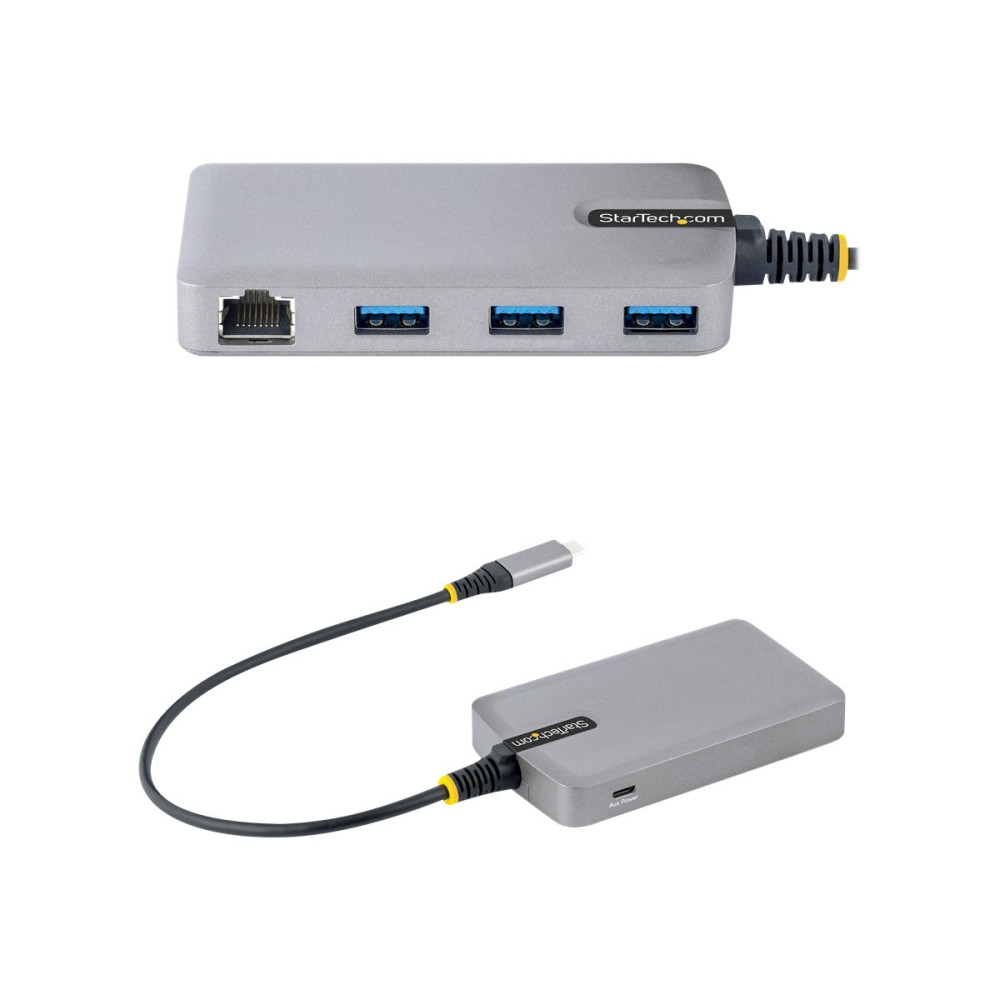 Produktbild för StarTech.com 3-Port USB-C Hub with Ethernet, 3x USB-A Ports, Gigabit Ethernet, USB 3.0 5Gbps, Bus-Powered, USB Type-C Hub w/GbE and 1ft/30cm Long Cable, Portable Laptop USB C Hub Adapter - USB Expansion Hub, RJ45 (5G3AGBB-USB-C-HUB) - hubb - 3 portar