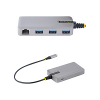 Produktbild för StarTech.com 3-Port USB-C Hub with Ethernet, 3x USB-A Ports, Gigabit Ethernet, USB 3.0 5Gbps, Bus-Powered, USB Type-C Hub w/GbE and 1ft/30cm Long Cable, Portable Laptop USB C Hub Adapter - USB Expansion Hub, RJ45 (5G3AGBB-USB-C-HUB) - hubb - 3 portar