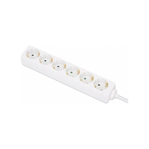 Manhattan Power Distribution Unit EU (2-pin), x6 gang/output, 2m cable, 16A, White, Extension Lead, PDU, Power Strip, Three Year Warranty - effektband