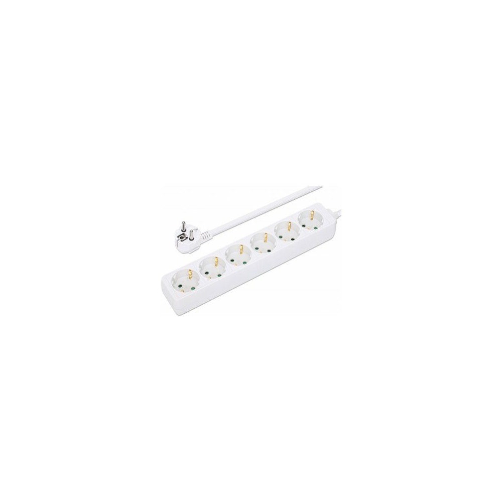 Produktbild för Manhattan Power Distribution Unit EU (2-pin), x6 gang/output, 2m cable, 16A, White, Extension Lead, PDU, Power Strip, Three Year Warranty - effektband - 3680 Watt