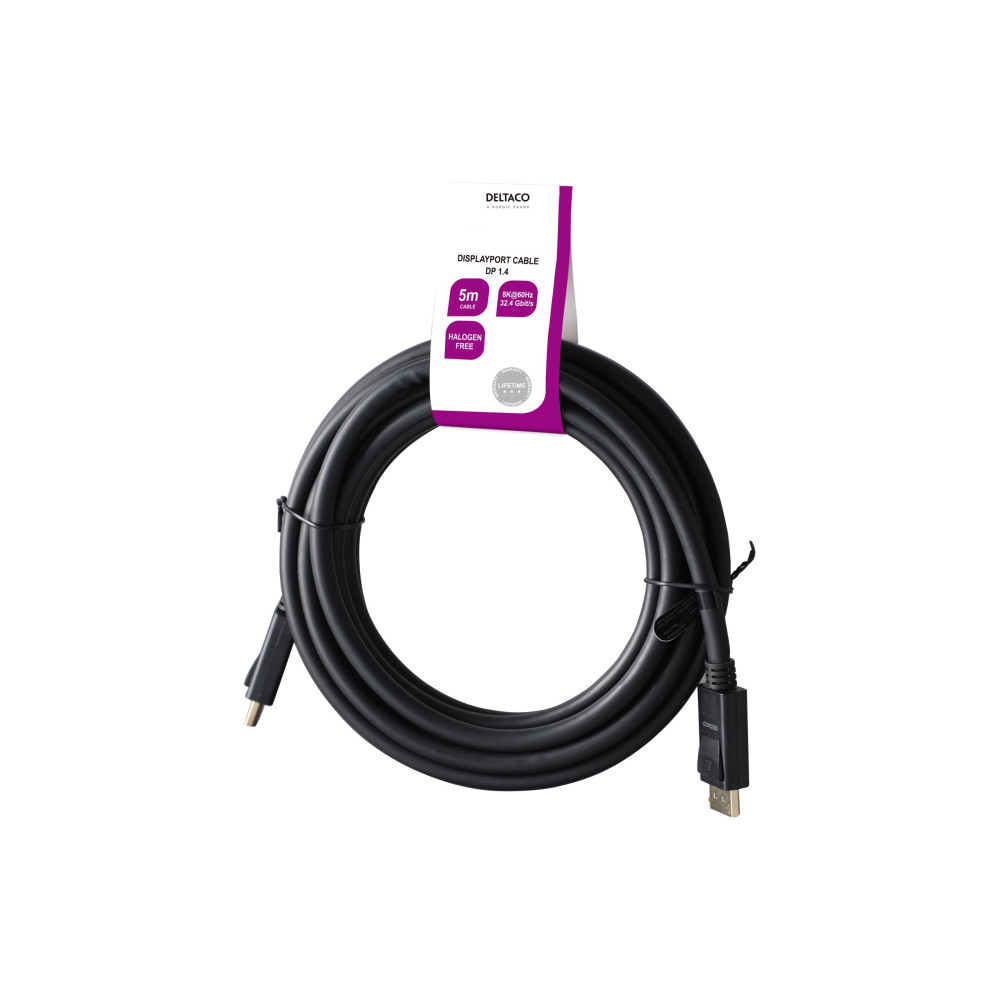 Produktbild för DELTACO - DisplayPort-kabel - DisplayPort till DisplayPort - 5 m