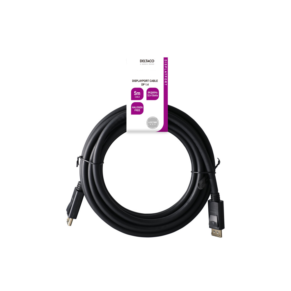 Produktbild för DELTACO - DisplayPort-kabel - DisplayPort till DisplayPort - 5 m