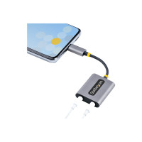 Produktbild för Startech USB-C Headphone Splitter, USB Type C Dual Headset Adapter w/Microphone Input, USB C to 3.5mm Adapter/Earphone Dongle, USB C to Audio Jack/Aux Output - Mic and Headset Controls, Built-in 24-bit DAC (USBC-AUDIO-SPLITTER) - ljudsplitter - 7 cm