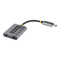 Produktbild för Startech USB-C Headphone Splitter, USB Type C Dual Headset Adapter w/Microphone Input, USB C to 3.5mm Adapter/Earphone Dongle, USB C to Audio Jack/Aux Output - Mic and Headset Controls, Built-in 24-bit DAC (USBC-AUDIO-SPLITTER) - ljudsplitter - 7 cm