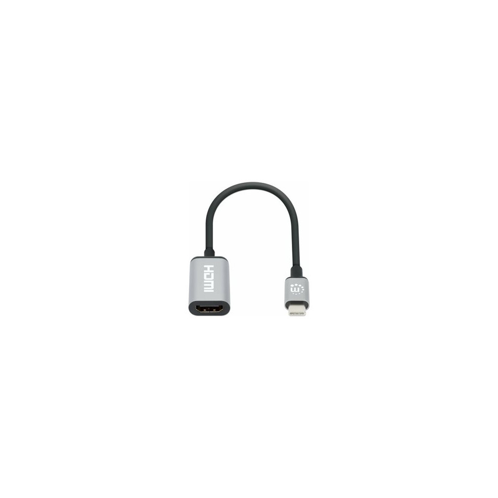 Produktbild för Manhattan USB-C to HDMI Cable, 4K@60Hz, 5 Gbps (USB 3.2 Gen1 aka USB 3.0), 15cm, Black, Male to Male, Three Year Warranty, Polybag - adapterkabel - HDMI / USB - 15 cm