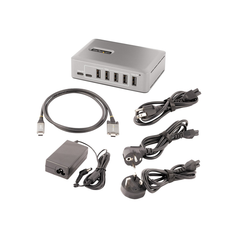 Produktbild för StarTech.com 10-Port USB-C Hub, 8x USB-A + 2x USB-C, Self-Powered w/ 65W Power Supply, USB 3.1 10Gbps Hub w/ BC1.2 Charging, Desktop/Laptop USB Hub with 3ft Locking USB-IF Certified Cable - USB Expansion Hub (10G8A2CS-USB-C-HUB) - hubb - 10 portar