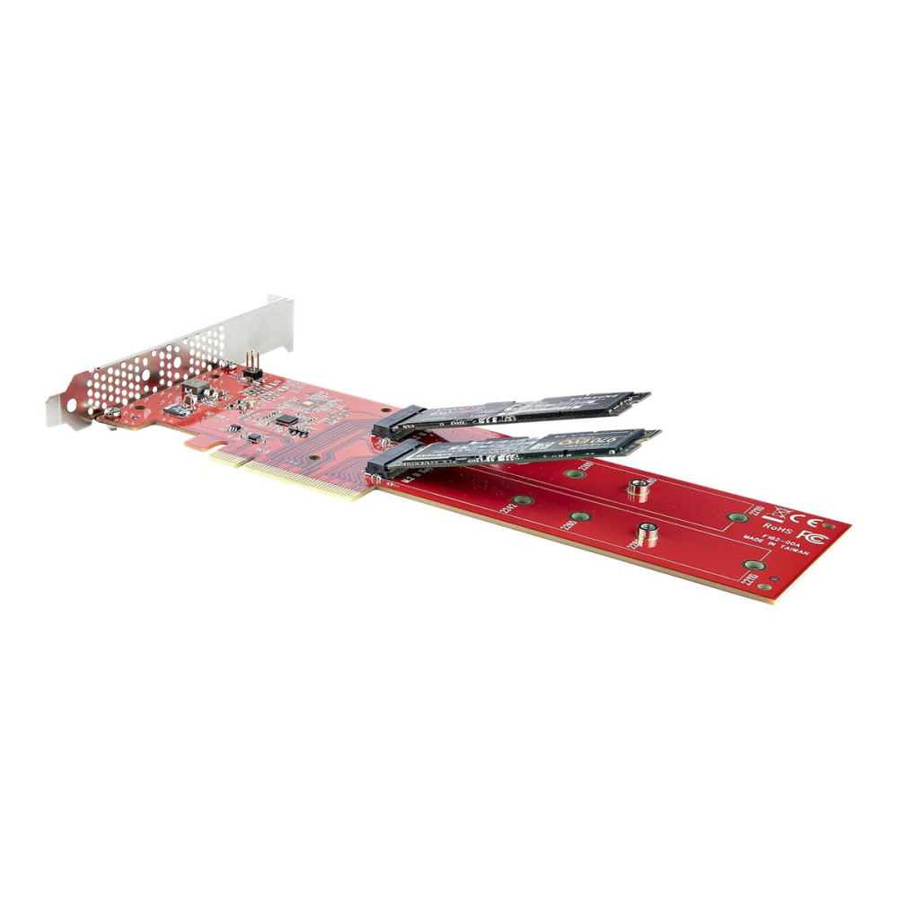 Produktbild för StarTech.com Dual M.2 PCIe SSD Adapter Card, x8 / x16 Dual NVMe or AHCI M.2 SSD to PCI Express 4.0, Up to 7.8GBps/Drive, For 2242/2260/2280/22110mm PCIe M-Key M2 SSDs, Bifurcation Required - PC/Linux Compatible (DUAL-M2-PCIE-CARD-B) - gränssnittsadapter -