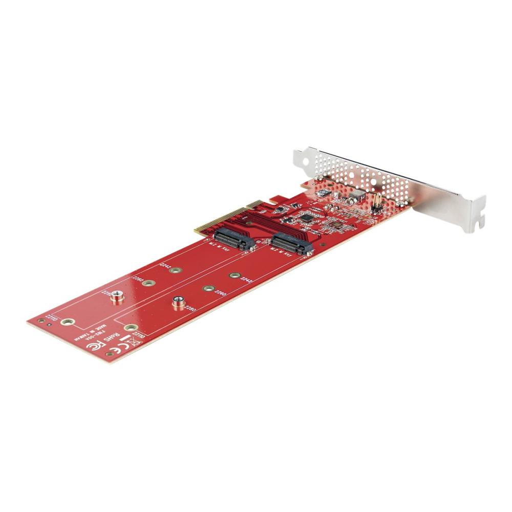 Produktbild för StarTech.com Dual M.2 PCIe SSD Adapter Card, x8 / x16 Dual NVMe or AHCI M.2 SSD to PCI Express 4.0, Up to 7.8GBps/Drive, For 2242/2260/2280/22110mm PCIe M-Key M2 SSDs, Bifurcation Required - PC/Linux Compatible (DUAL-M2-PCIE-CARD-B) - gränssnittsadapter -